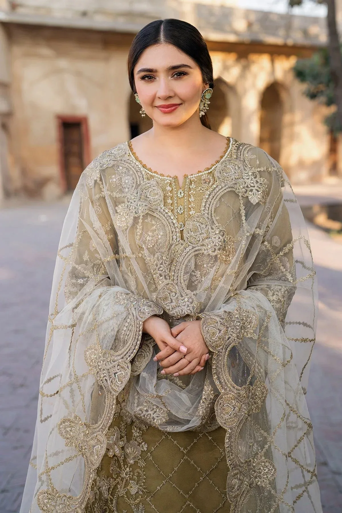 Imrozia Premium Meeras Luxury Eid 25 Mustard Organza β view 4 β Poshaq