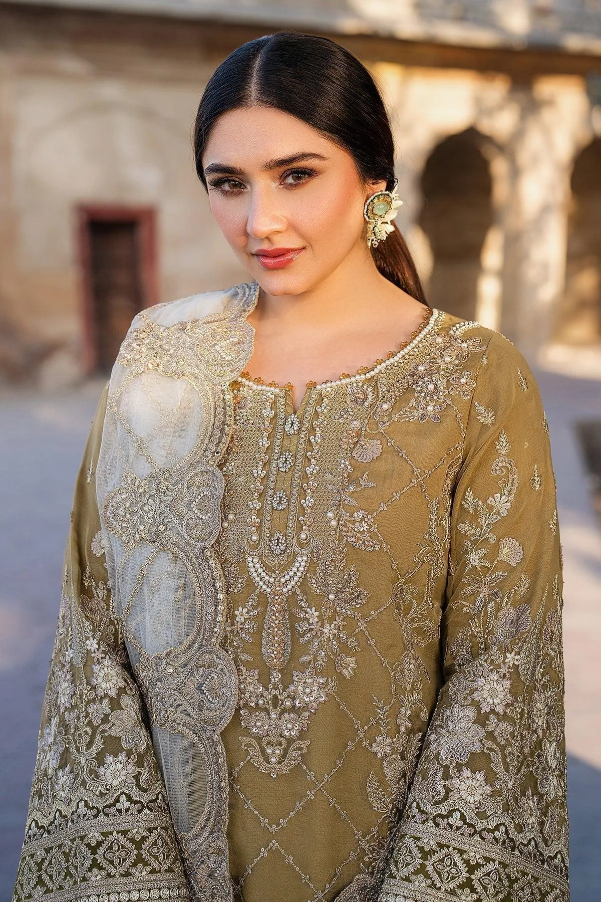 Imrozia Premium Meeras Luxury Eid 25 Mustard Organza β view 6 β Poshaq