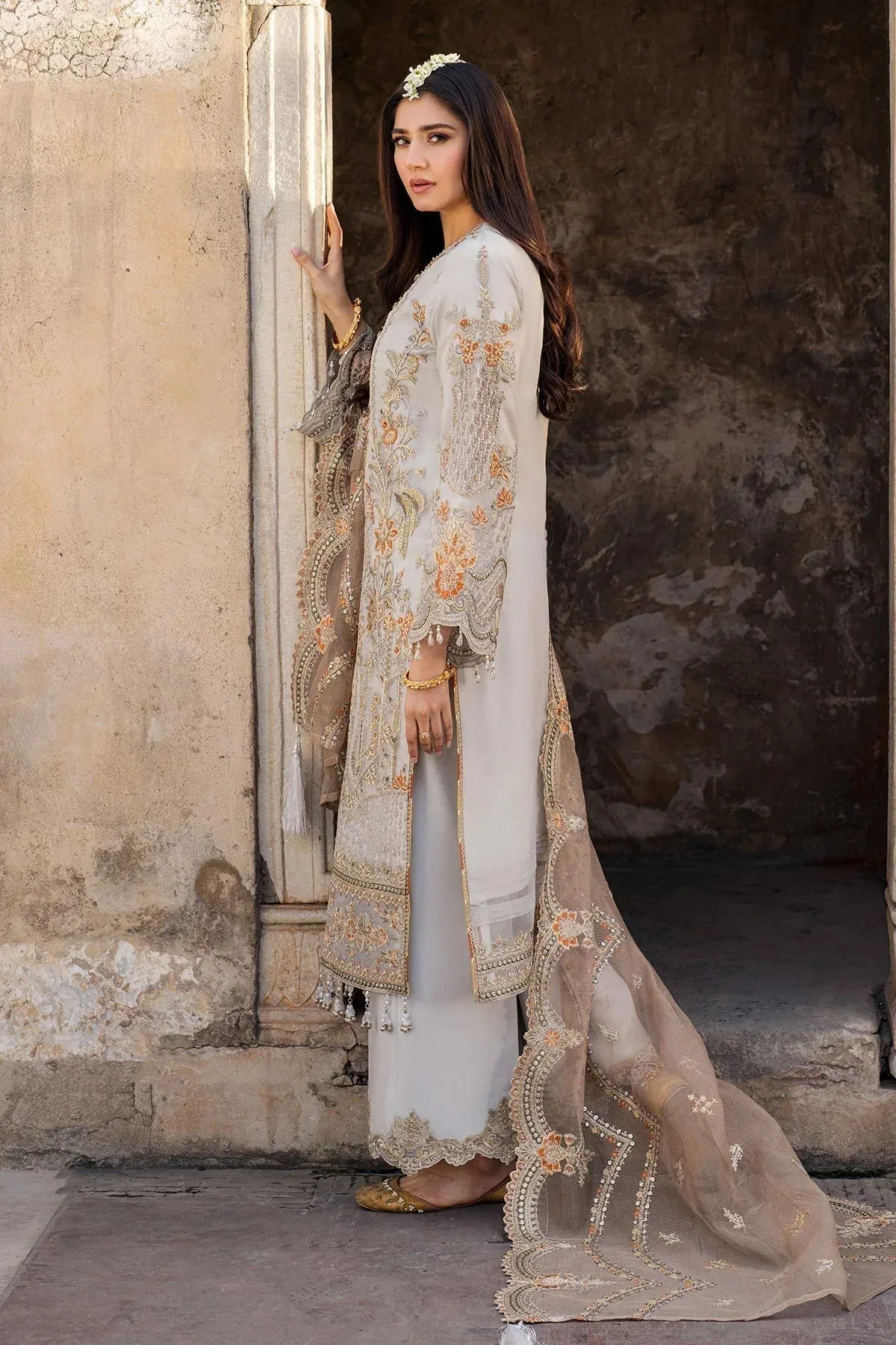 Imrozia Premium Meeras Luxury Eid 25 Grey Organza β view 2 β Poshaq