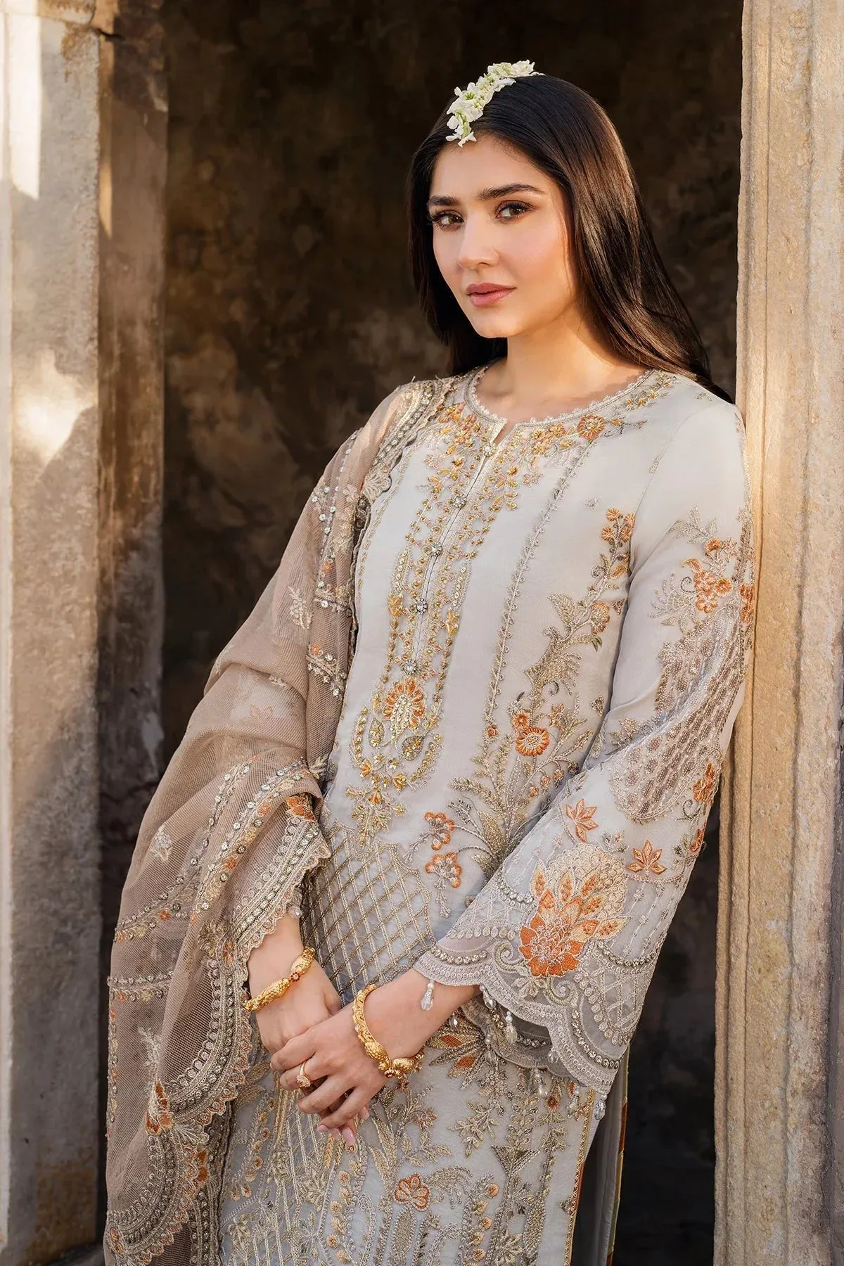 Imrozia Premium Meeras Luxury Eid 25 Grey Organza β view 5 β Poshaq