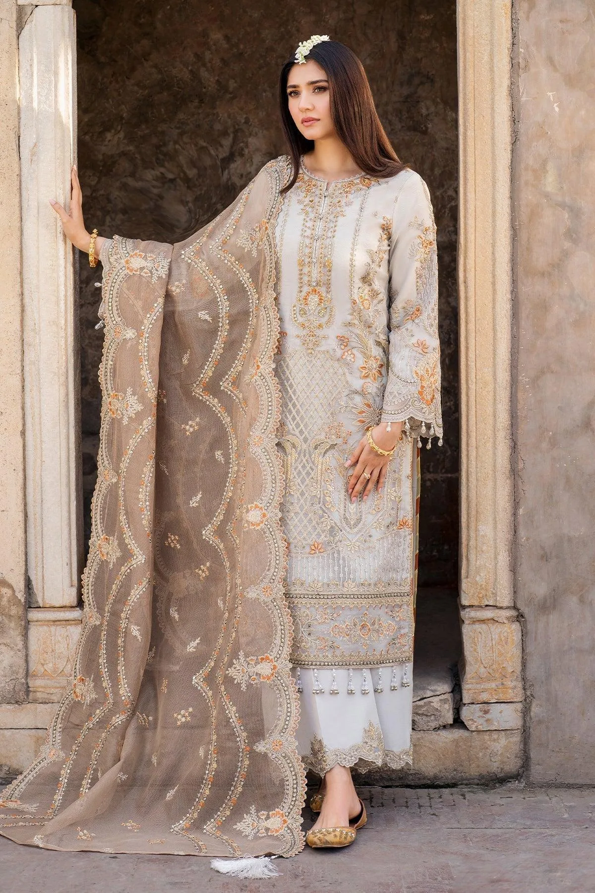 Imrozia Premium Meeras Luxury Eid 25 Grey Organza β view 6 β Poshaq