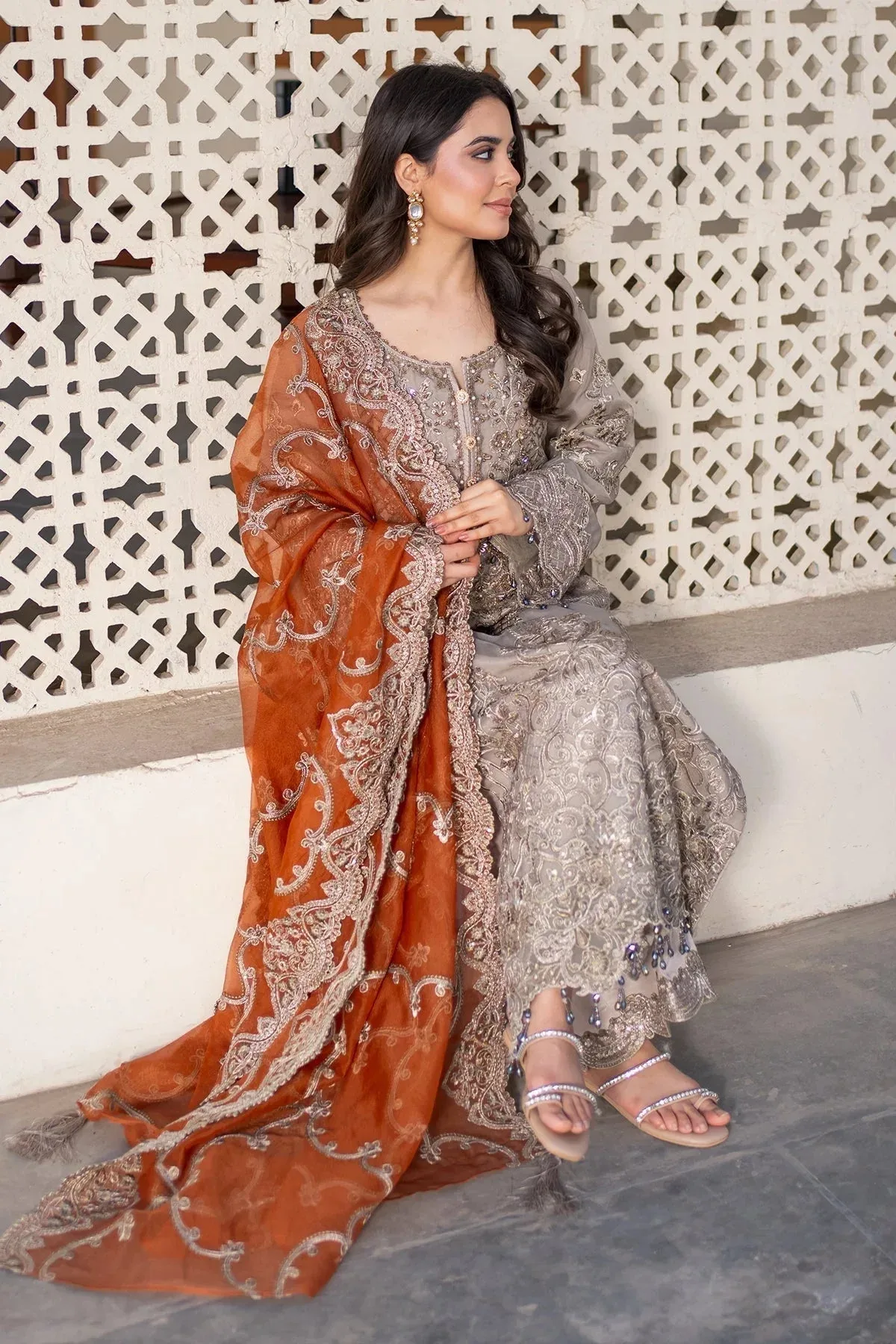 Imrozia Premium Meeras Luxury Eid 25 Mouse Gray Raw Silk β view 2 β Poshaq