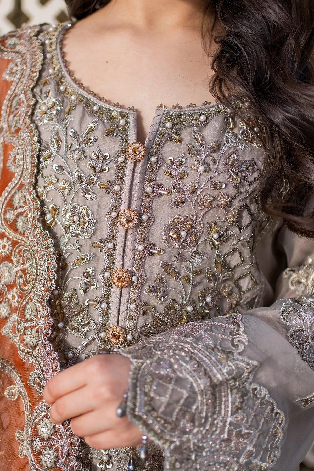 Imrozia Premium Meeras Luxury Eid 25 Mouse Gray Raw Silk β view 3 β Poshaq