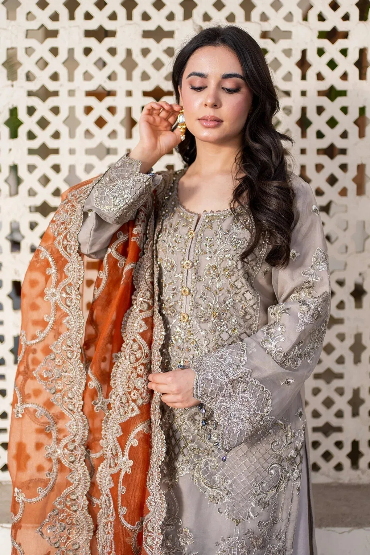 Imrozia Premium Meeras Luxury Eid 25 Mouse Gray Raw Silk β view 4 β Poshaq