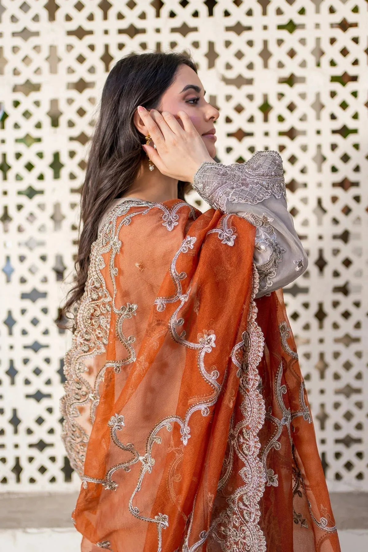 Imrozia Premium Meeras Luxury Eid 25 Mouse Gray Raw Silk β view 5 β Poshaq
