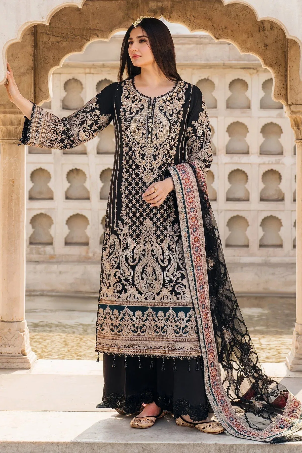 Imrozia Premium Meeras Luxury Eid 25 Black Raw Silk β view 1 β Poshaq