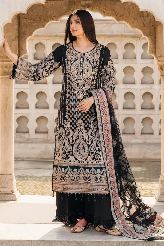 Imrozia Premium Meeras Luxury Eid 25 Black Raw Silk – view 1 – Poshaq