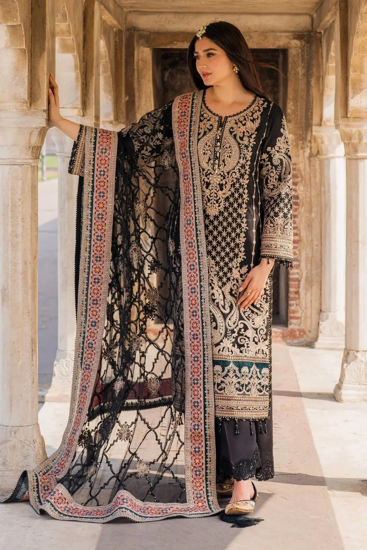 Imrozia Premium Meeras Luxury Eid 25 Black Raw Silk β view 2 β Poshaq