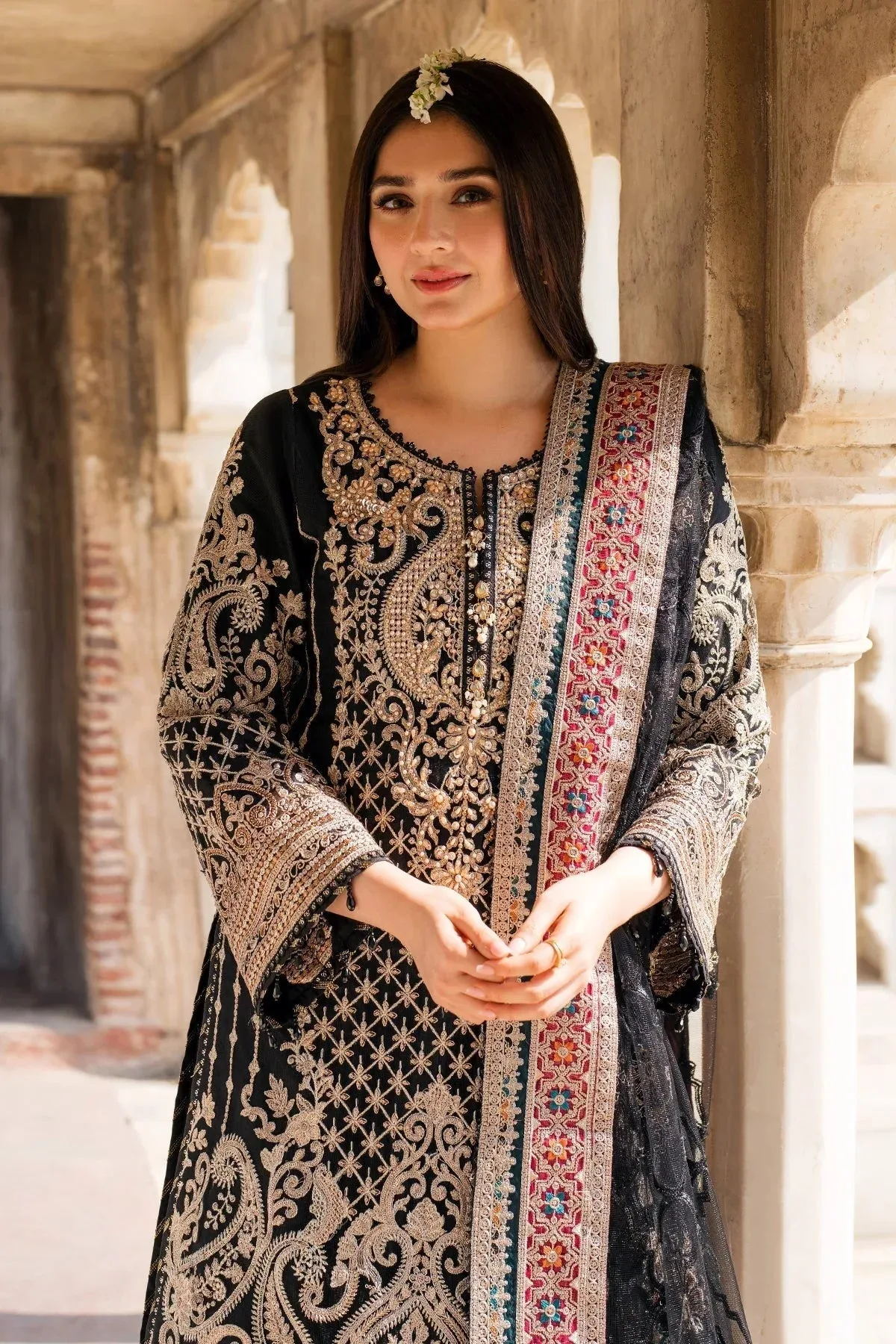 Imrozia Premium Meeras Luxury Eid 25 Black Raw Silk β view 5 β Poshaq