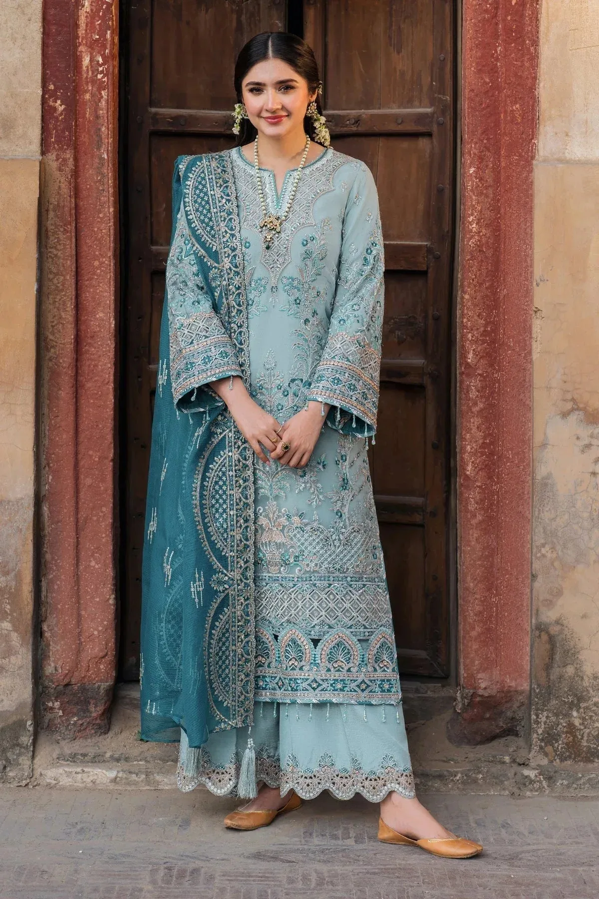 Imrozia Premium Meeras Luxury Eid 25 Light Blue Raw Silk โ view 1 โ Poshaq