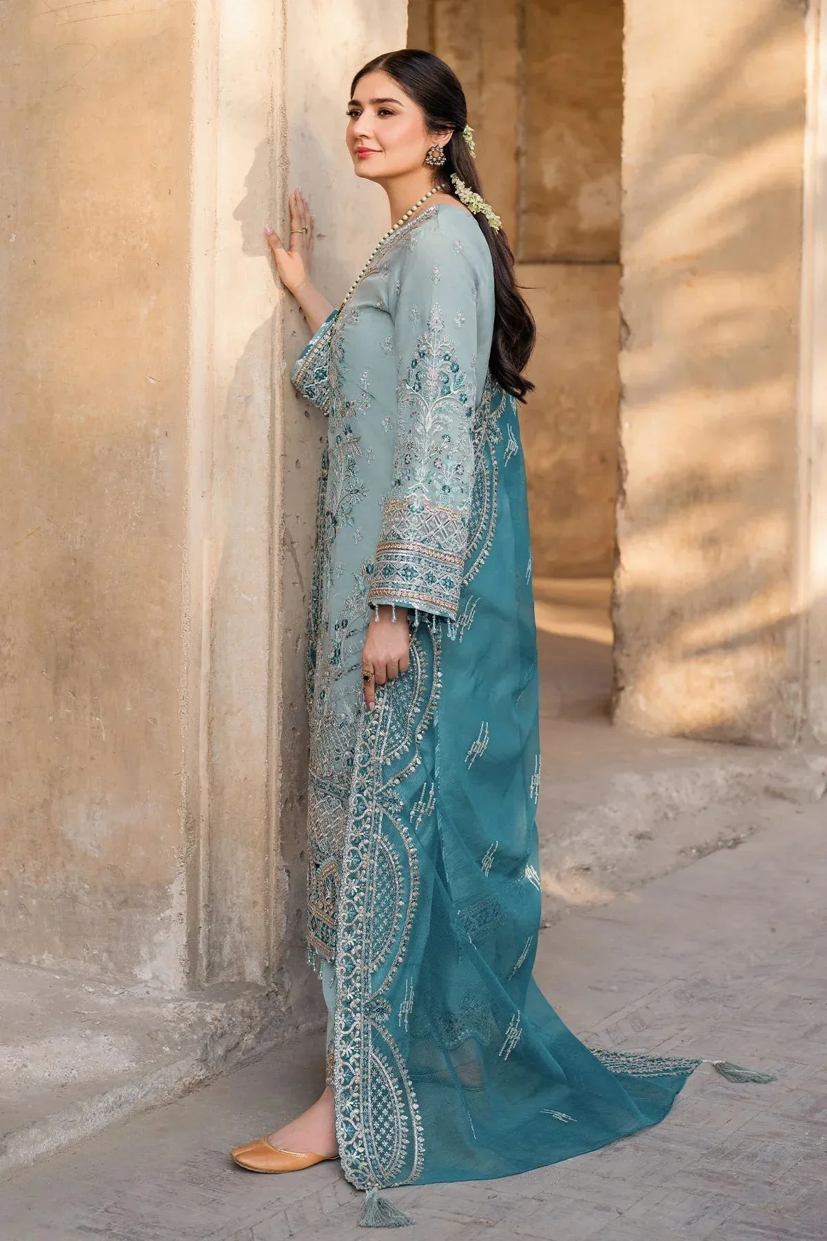 Imrozia Premium Meeras Luxury Eid 25 Light Blue Raw Silk โ view 2 โ Poshaq