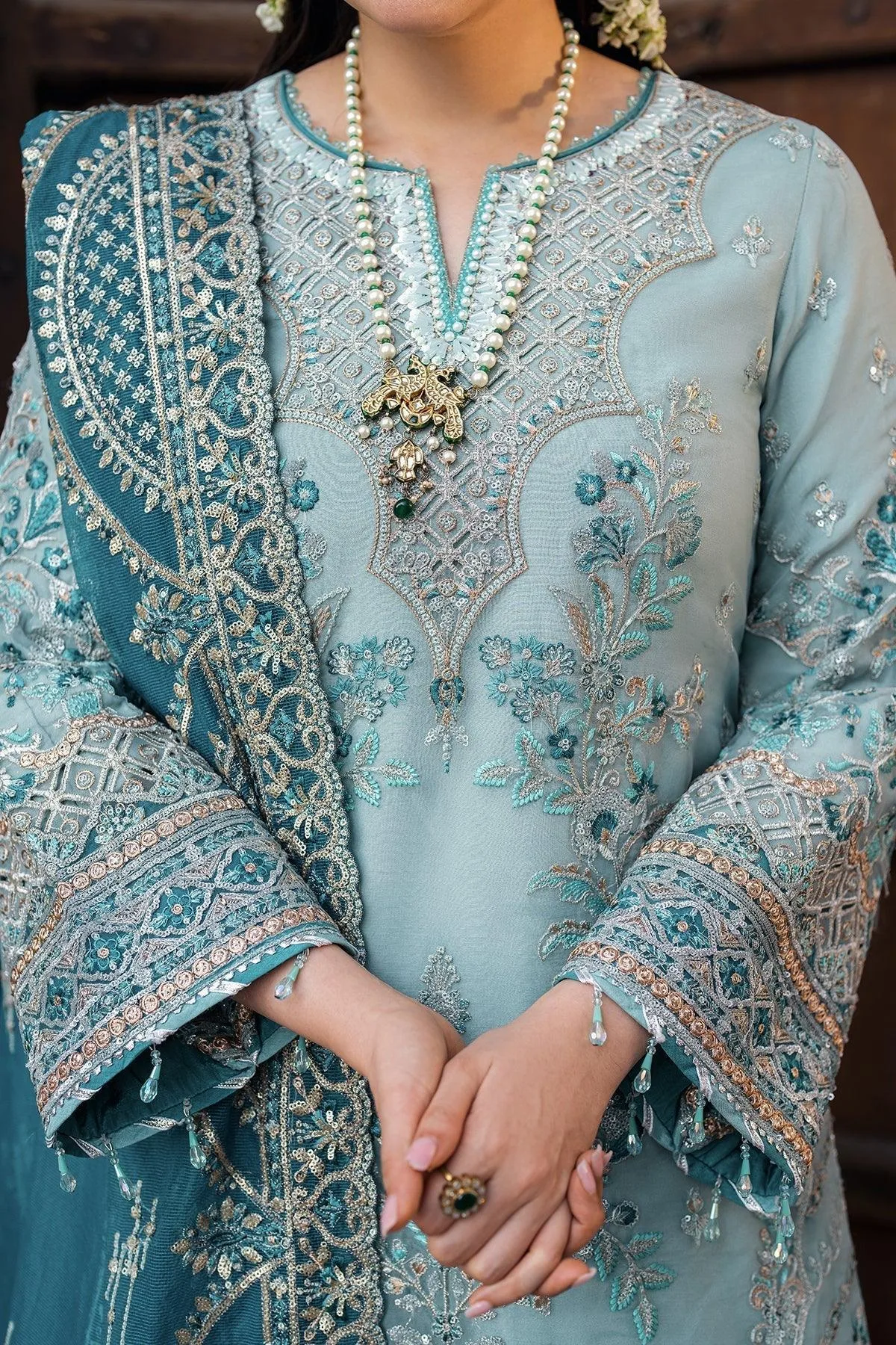 Imrozia Premium Meeras Luxury Eid 25 Light Blue Raw Silk โ view 3 โ Poshaq