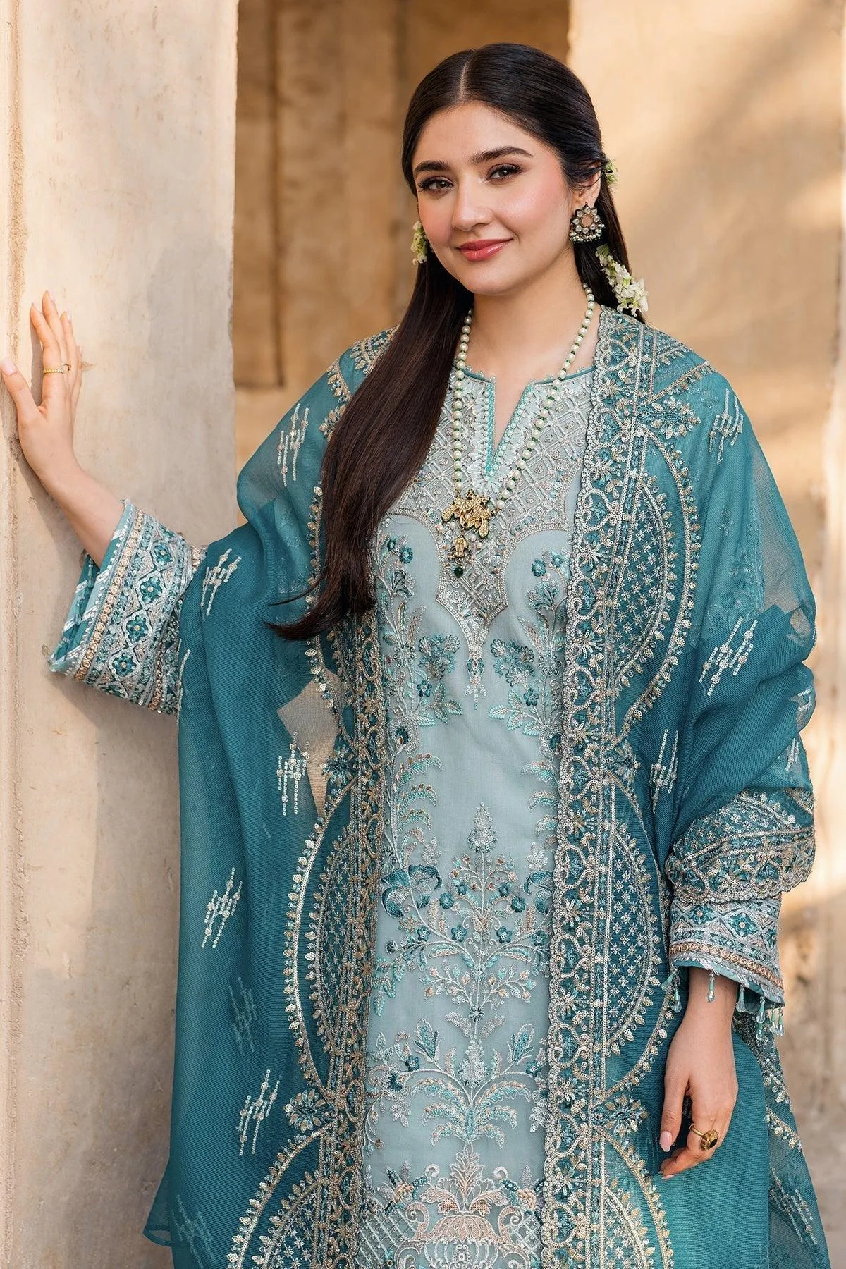 Imrozia Premium Meeras Luxury Eid 25 Light Blue Raw Silk โ view 4 โ Poshaq