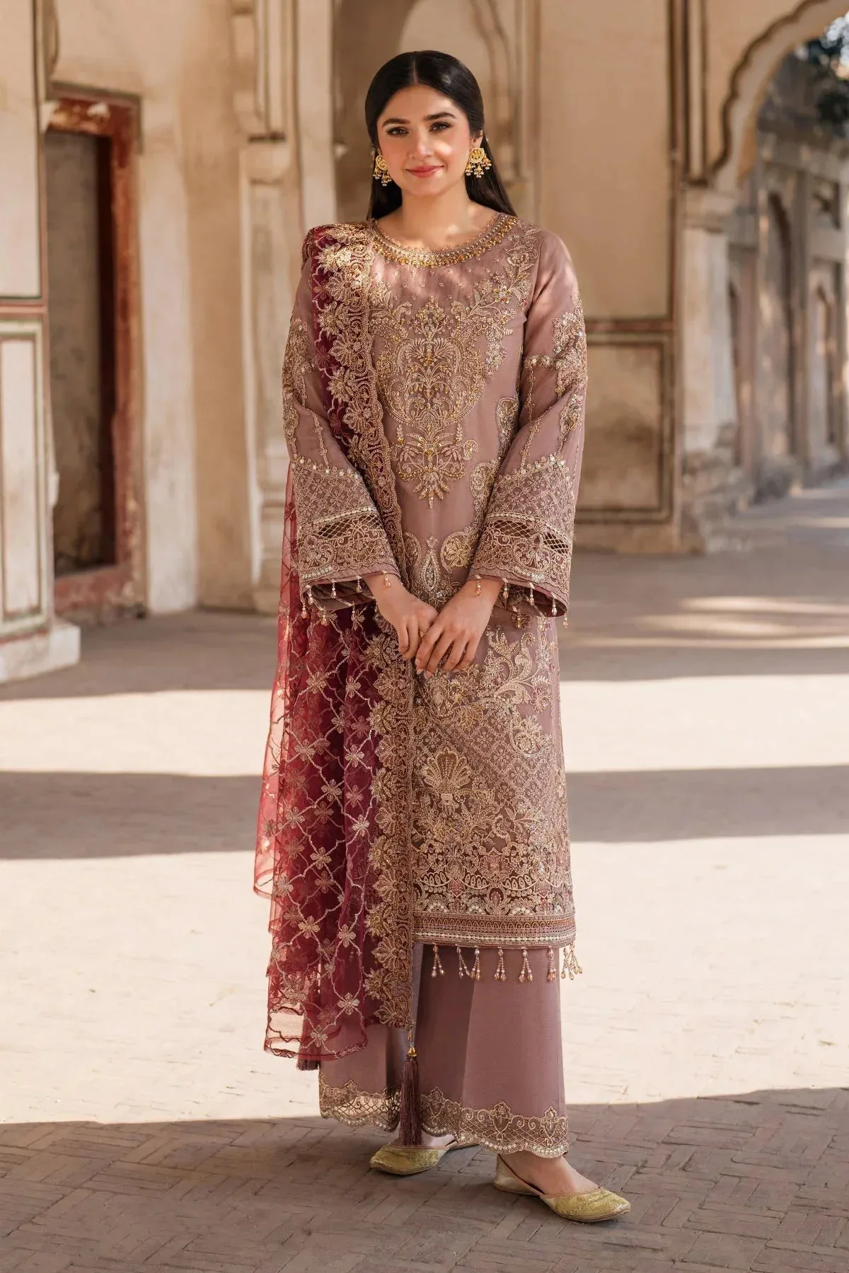 Imrozia Premium Meeras Luxury Eid 25 Brownish Pink Raw Silk β view 1 β Poshaq