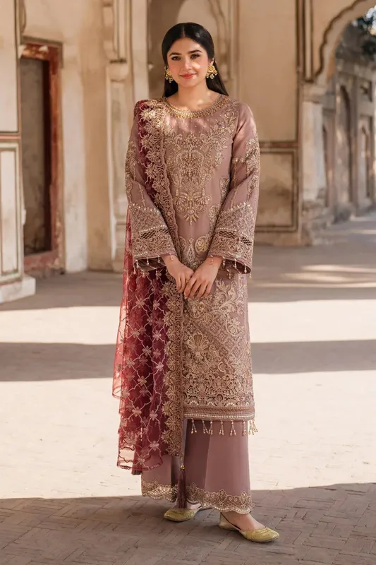 Imrozia Premium Meeras Luxury Eid 25 Brownish Pink Raw Silk – view 1 – Poshaq