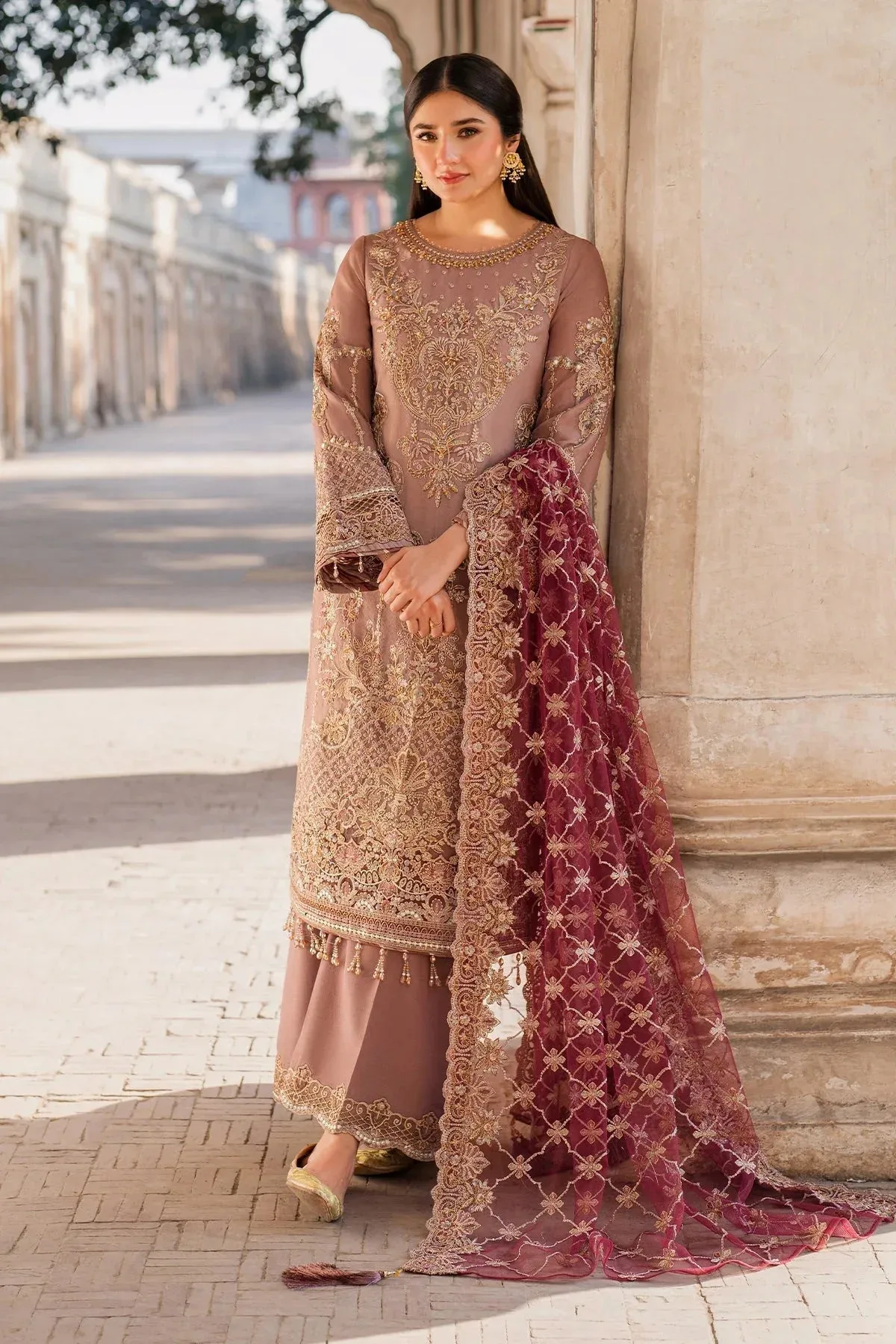 Imrozia Premium Meeras Luxury Eid 25 Brownish Pink Raw Silk β view 2 β Poshaq
