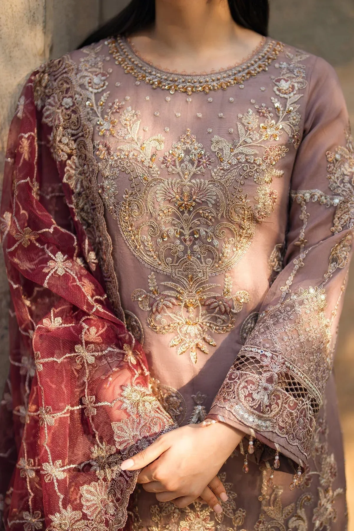 Imrozia Premium Meeras Luxury Eid 25 Brownish Pink Raw Silk β view 3 β Poshaq