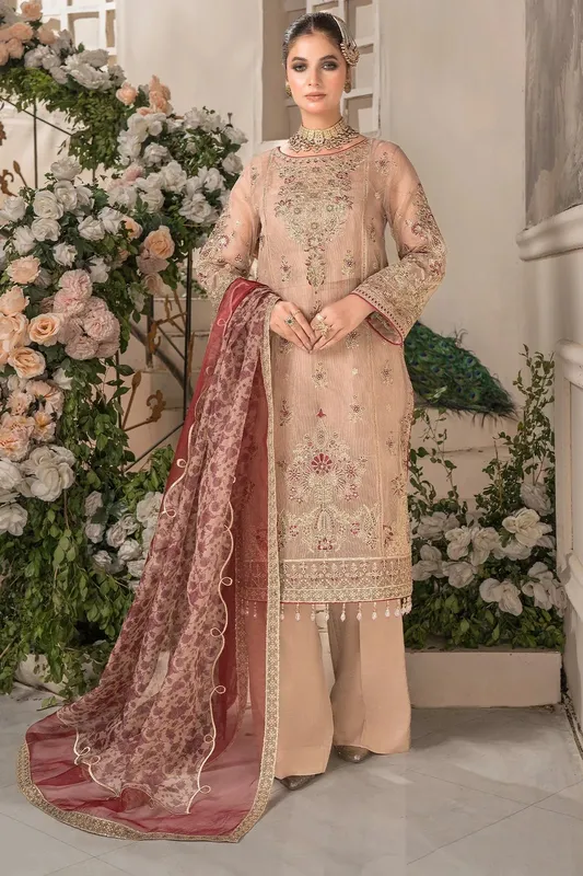 Imrozia Premium Dilkash Formals Pinkish Gray Raw Silk – view 1 – Poshaq