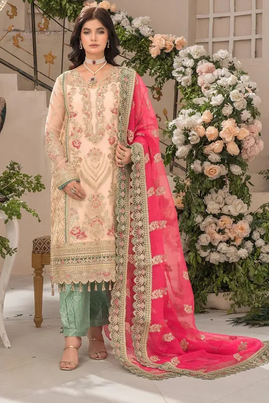 Imrozia Premium Dilkash Formals Ivory Organza – view 1 – Poshaq