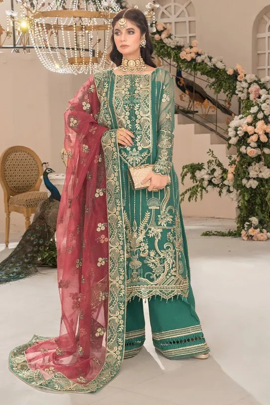 Imrozia Premium Dilkash Formals Emerald Green Raw Silk – view 1 – Poshaq