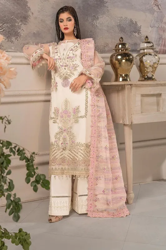 Imrozia Premium Dilkash Formals Off White Raw Silk – view 1 – Poshaq