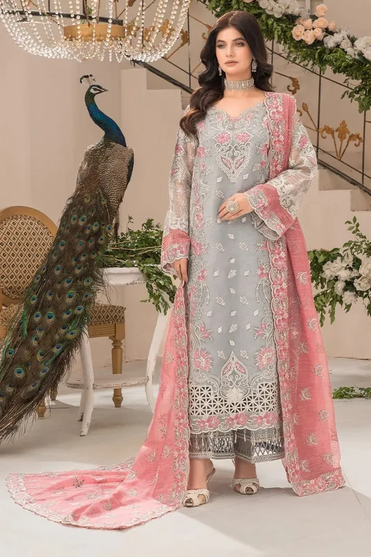 Imrozia Premium Dilkash Formals Grey Raw Silk – view 1 – Poshaq