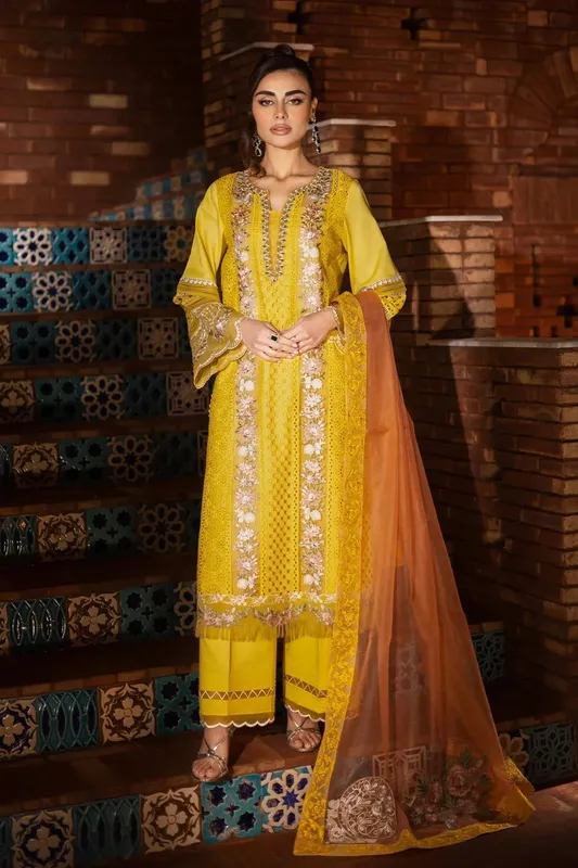 Imrozia Premium Naya Luxury Eid Edit Pale Yellow Cotton – view 1 – Poshaq