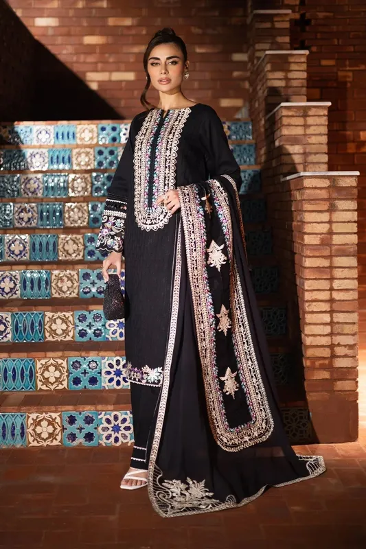 Imrozia Premium Naya Luxury Eid Edit Black Georgette – view 1 – Poshaq