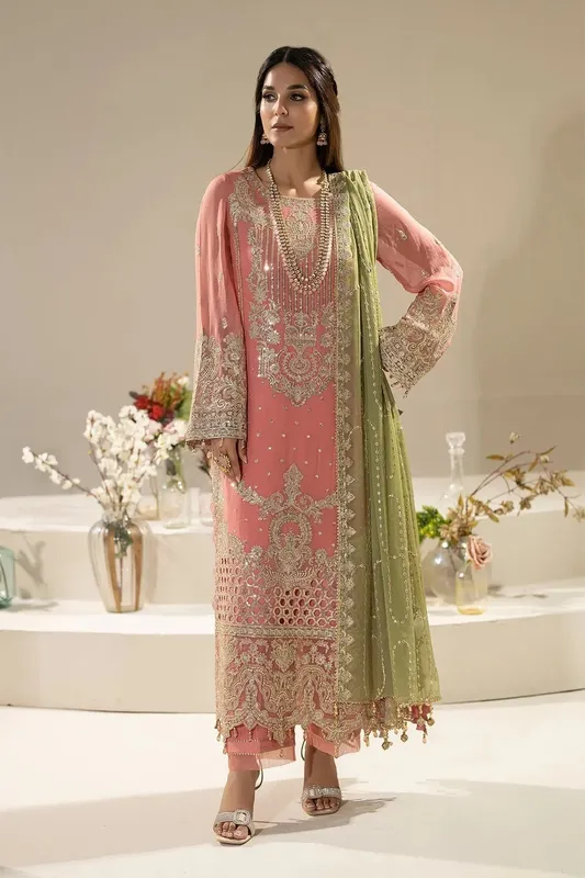 Imrozia Premium Nisha Collection Peach Pink Raw Silk – view 1 – Poshaq