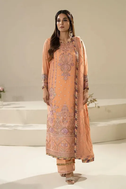 Imrozia Premium Nisha Collection Peach Raw Silk – view 1 – Poshaq