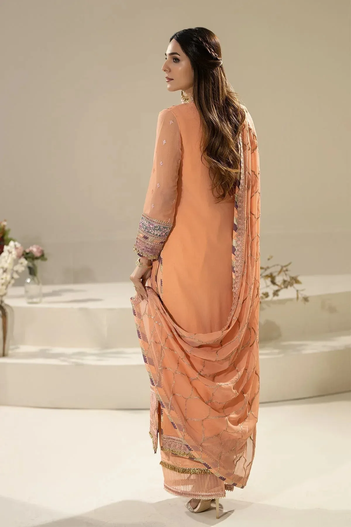 Imrozia Premium Nisha Collection Peach Raw Silk – view 2 – Poshaq