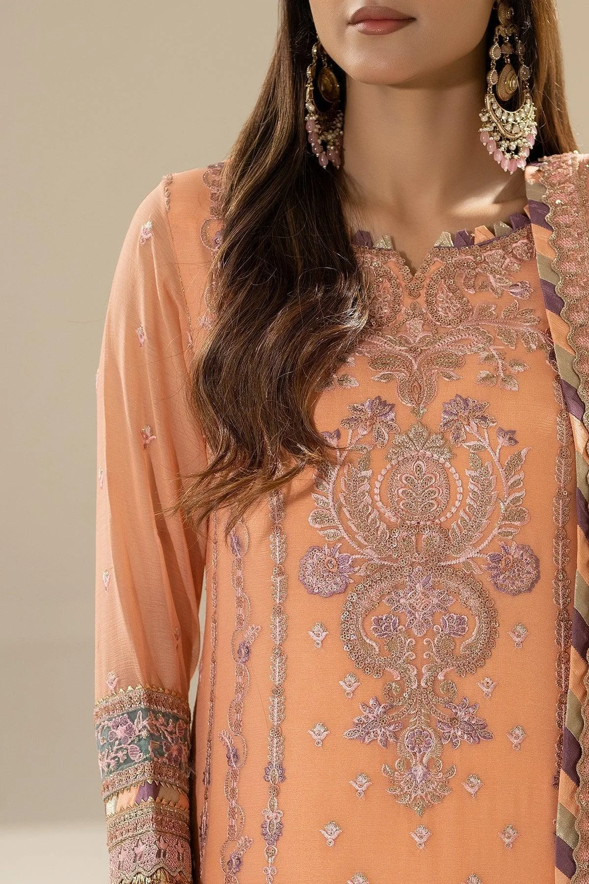 Imrozia Premium Nisha Collection Peach Raw Silk – view 3 – Poshaq