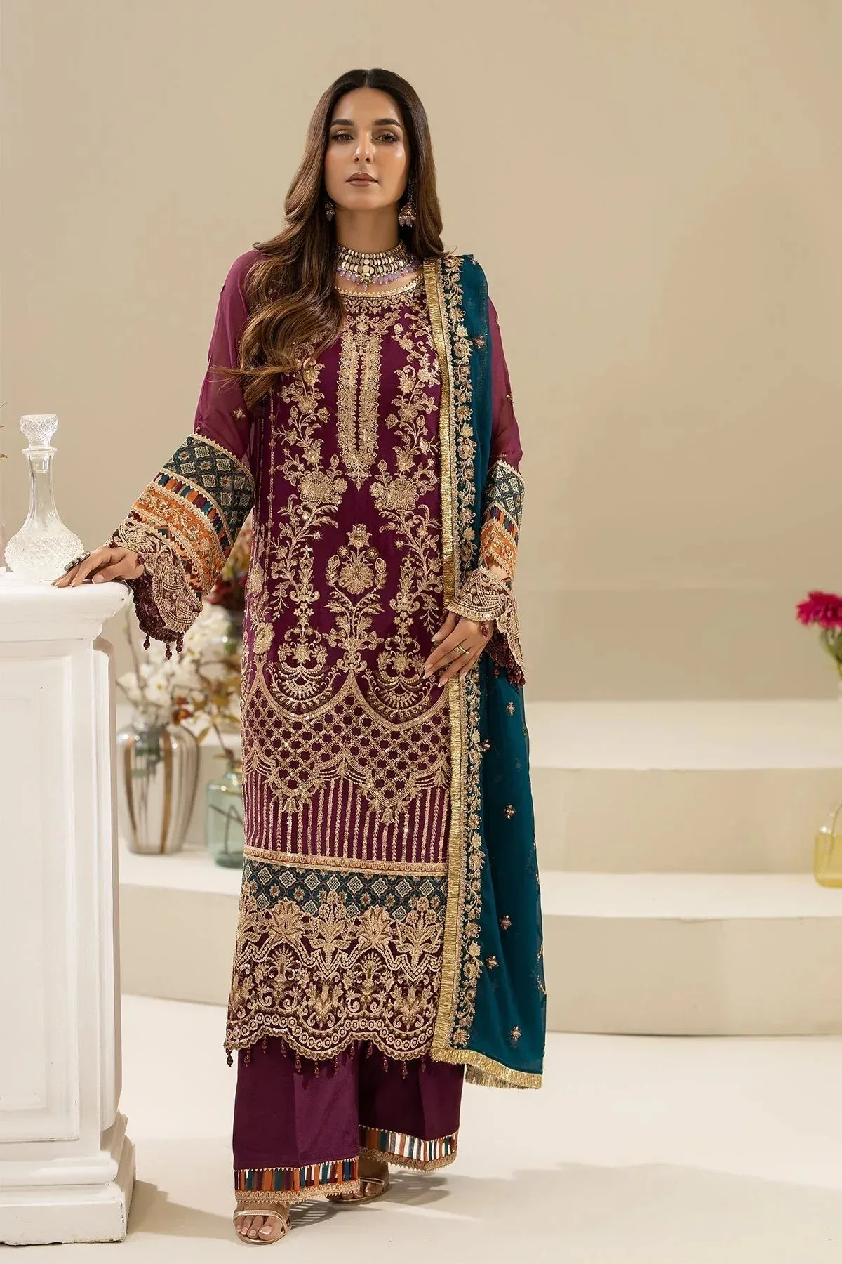 Imrozia Premium Nisha Collection Magenta Raw Silk – view 1 – Poshaq