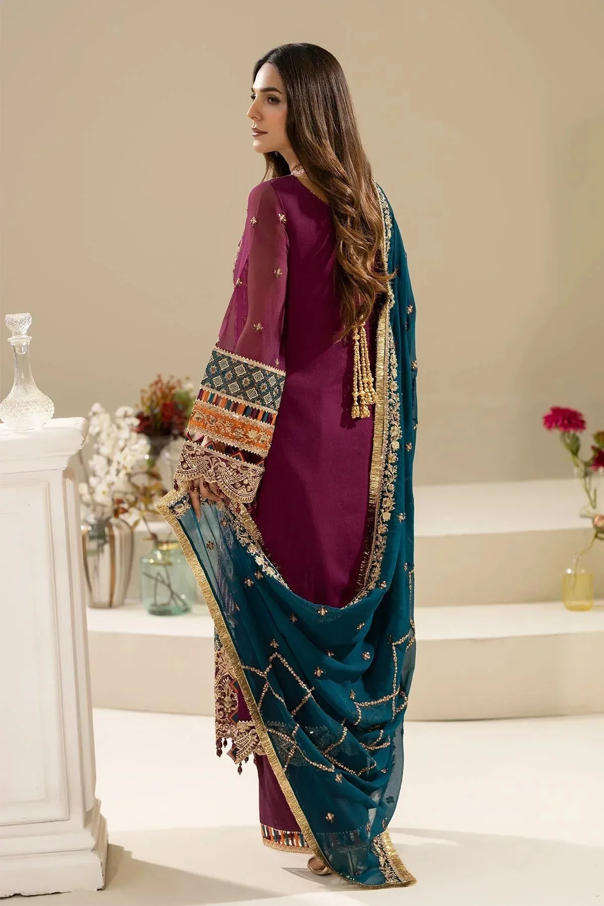 Imrozia Premium Nisha Collection Magenta Raw Silk – view 2 – Poshaq