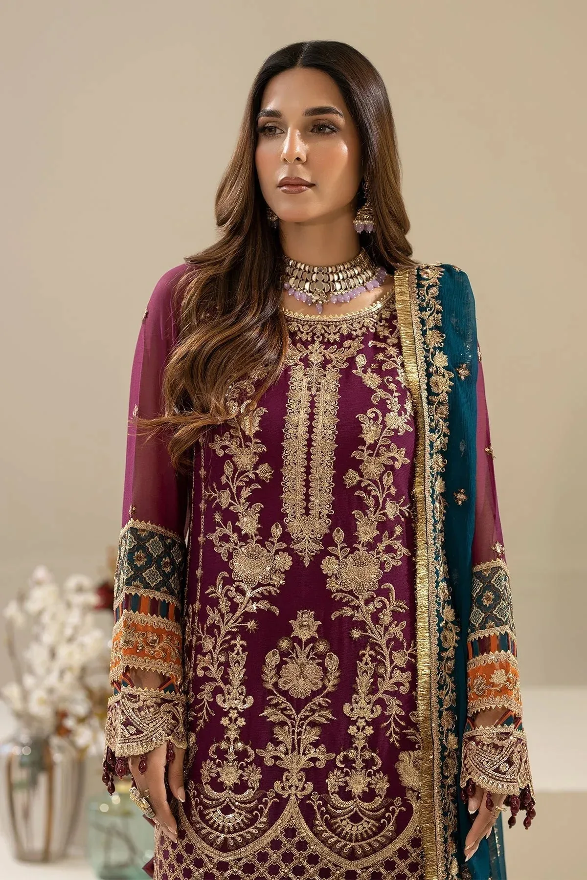 Imrozia Premium Nisha Collection Magenta Raw Silk – view 3 – Poshaq