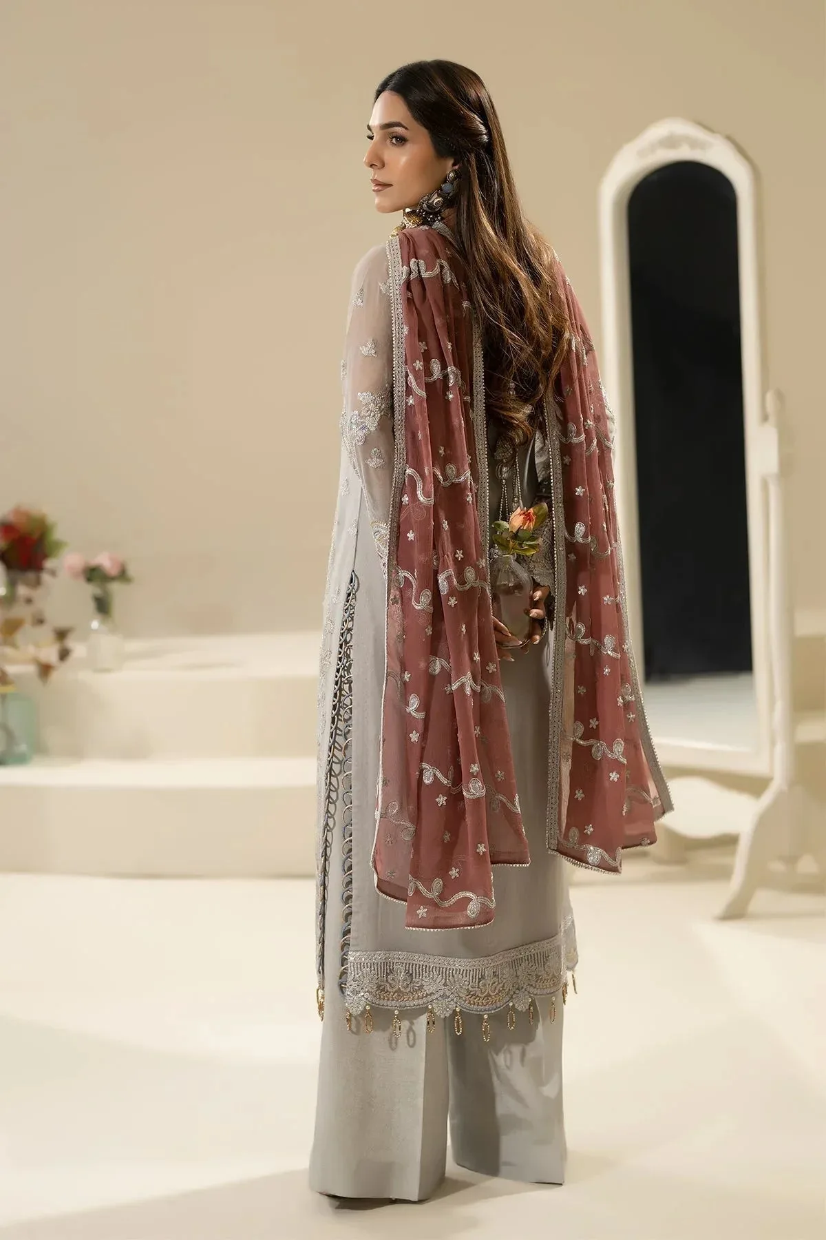 Imrozia Premium Nisha Collection Light Gray Raw Silk – view 2 – Poshaq