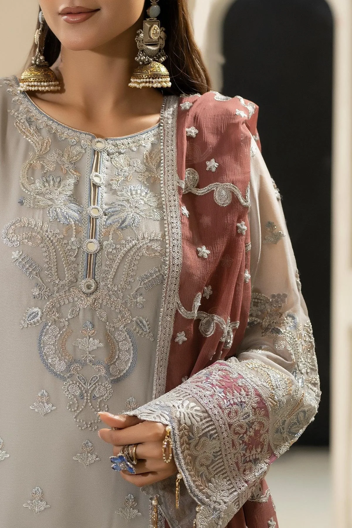 Imrozia Premium Nisha Collection Light Gray Raw Silk – view 3 – Poshaq
