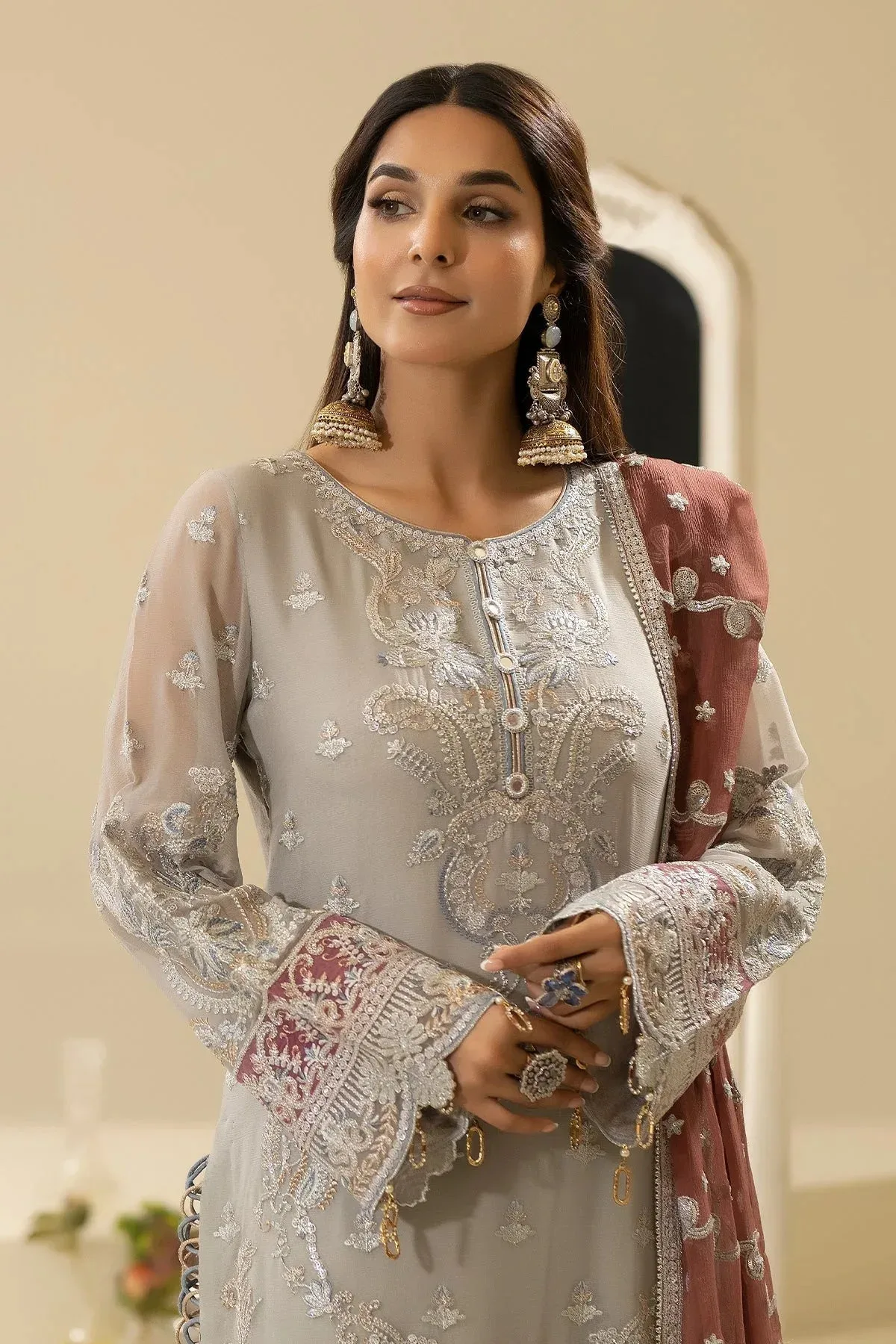 Imrozia Premium Nisha Collection Light Gray Raw Silk – view 4 – Poshaq