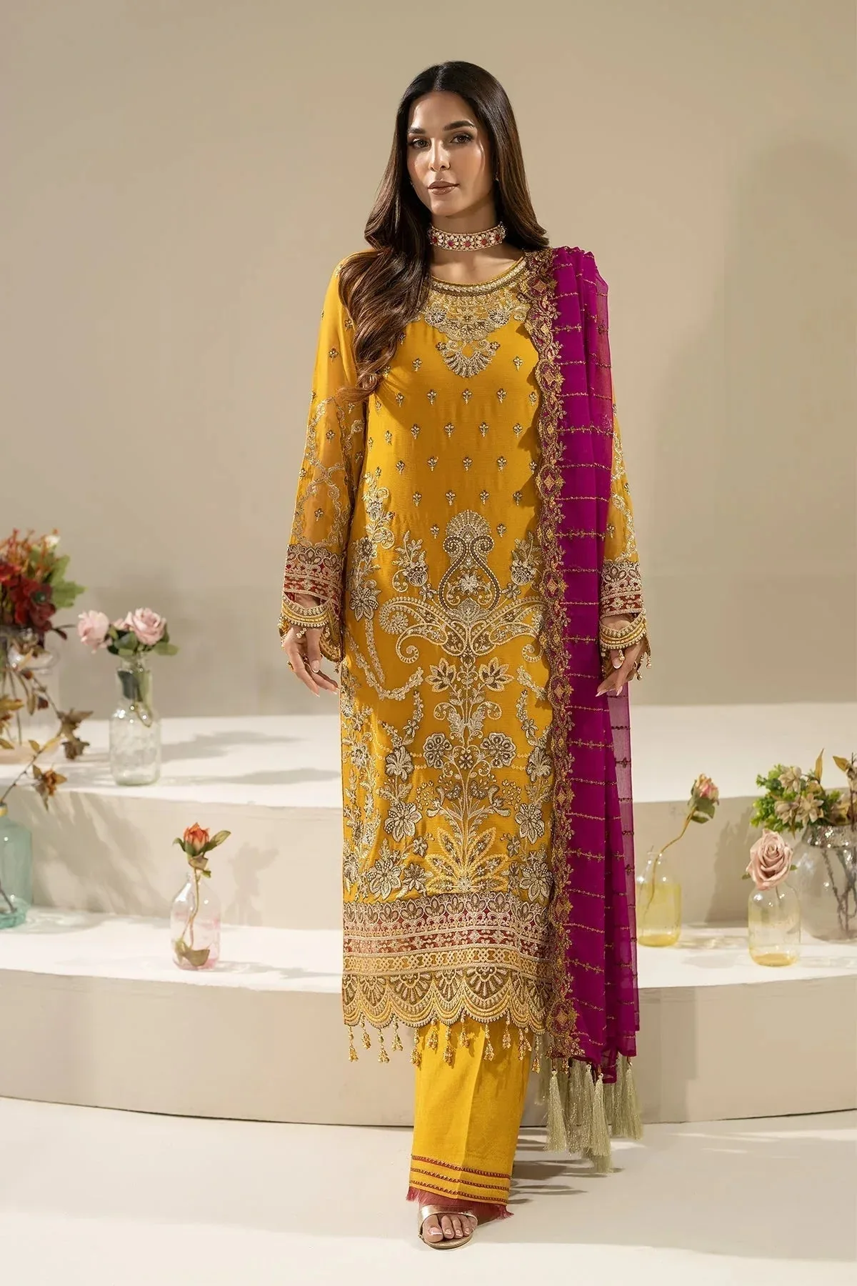 Imrozia Premium Nisha Collection Mustard Yellow Raw Silk – view 1 – Poshaq