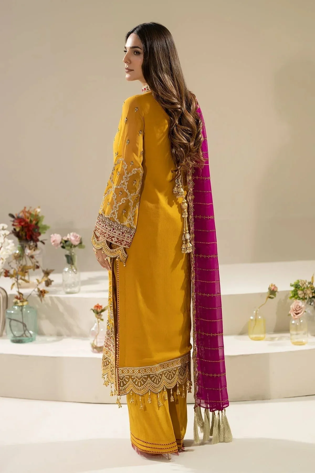 Imrozia Premium Nisha Collection Mustard Yellow Raw Silk – view 2 – Poshaq