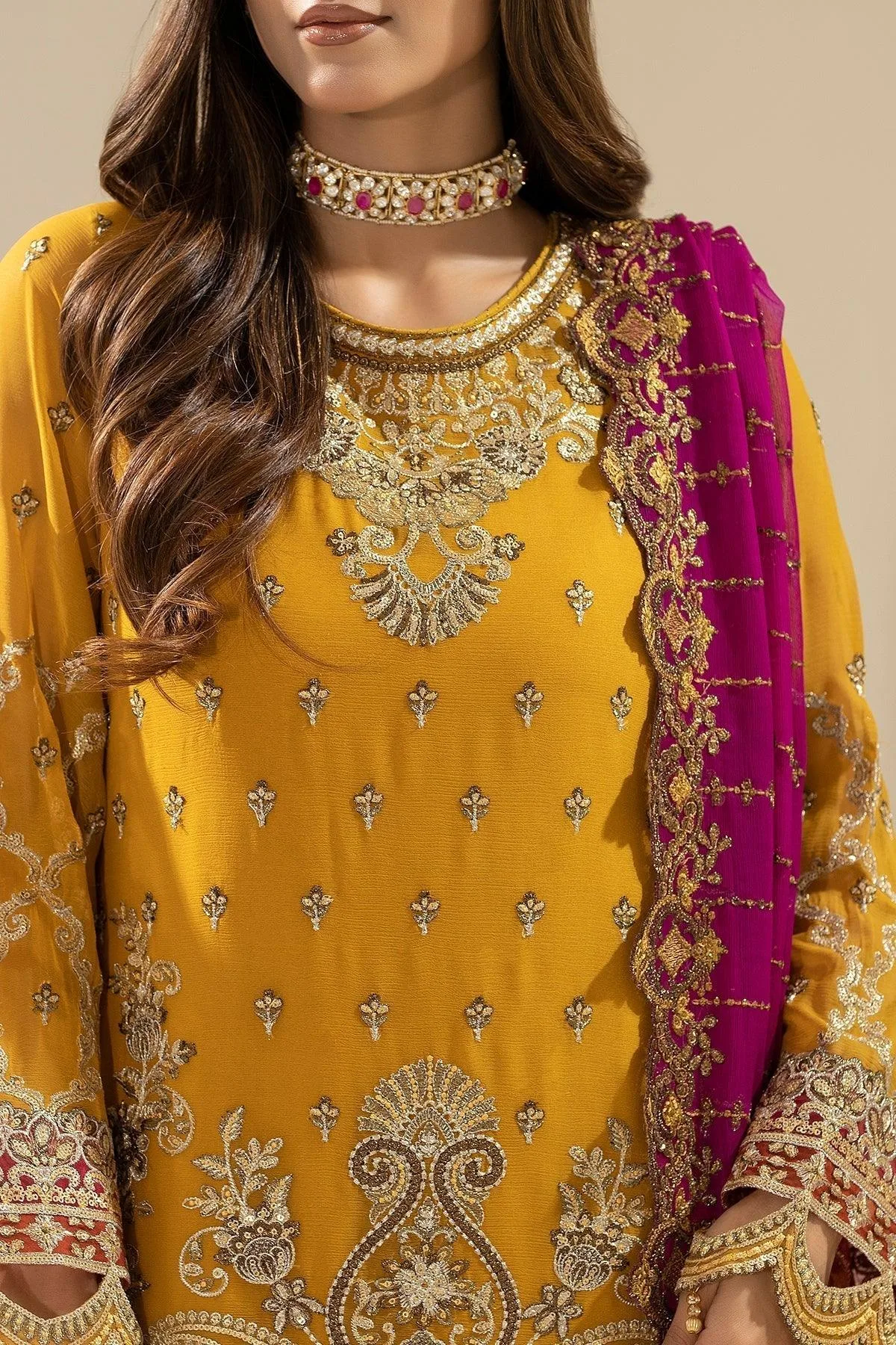 Imrozia Premium Nisha Collection Mustard Yellow Raw Silk – view 3 – Poshaq