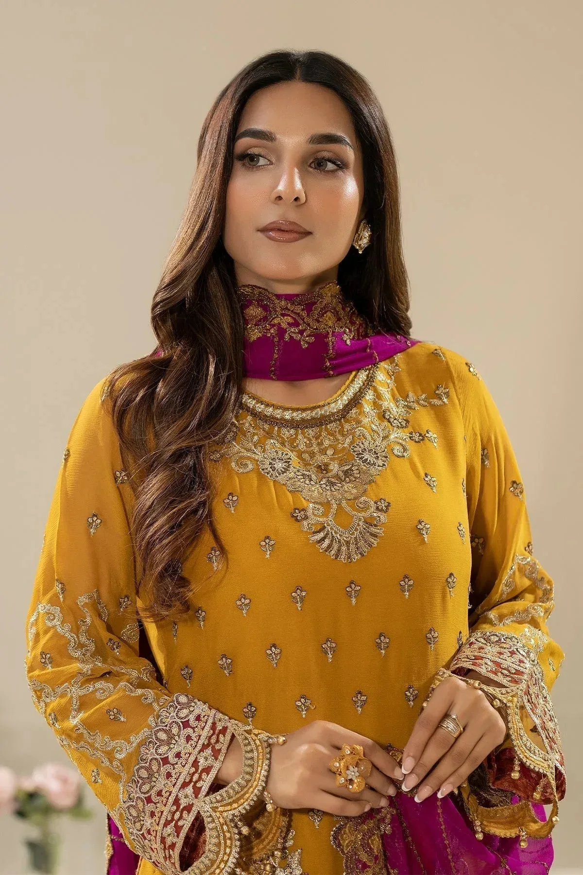 Imrozia Premium Nisha Collection Mustard Yellow Raw Silk – view 4 – Poshaq