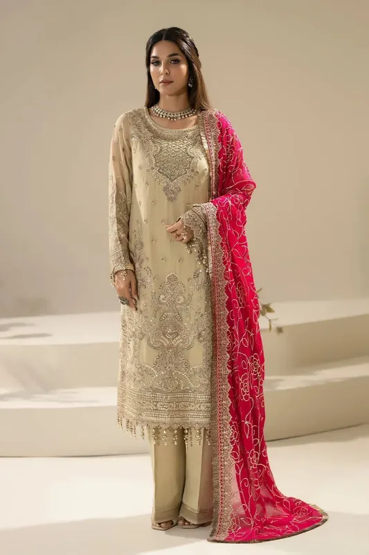 Imrozia Premium Nisha Collection Beige Raw Silk – view 1 – Poshaq