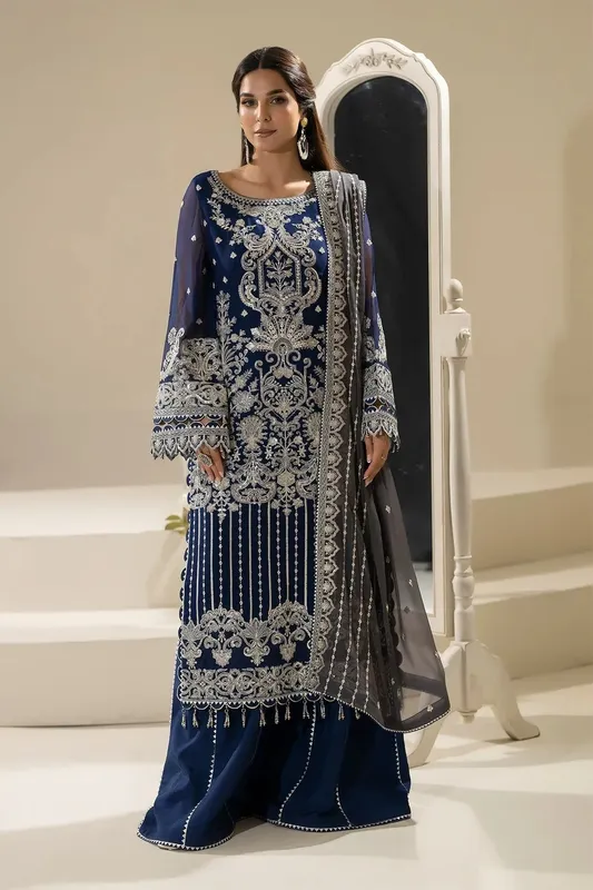 Imrozia Premium Nisha Collection Navy Blue Raw Silk – view 1 – Poshaq