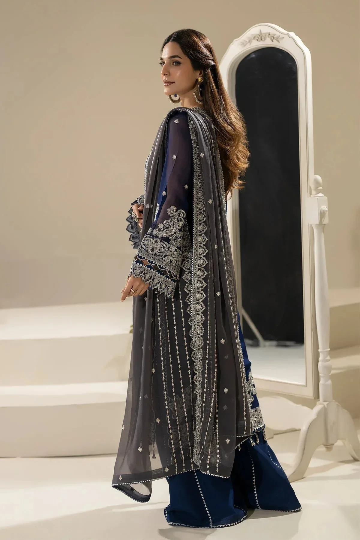 Imrozia Premium Nisha Collection Navy Blue Raw Silk – view 2 – Poshaq
