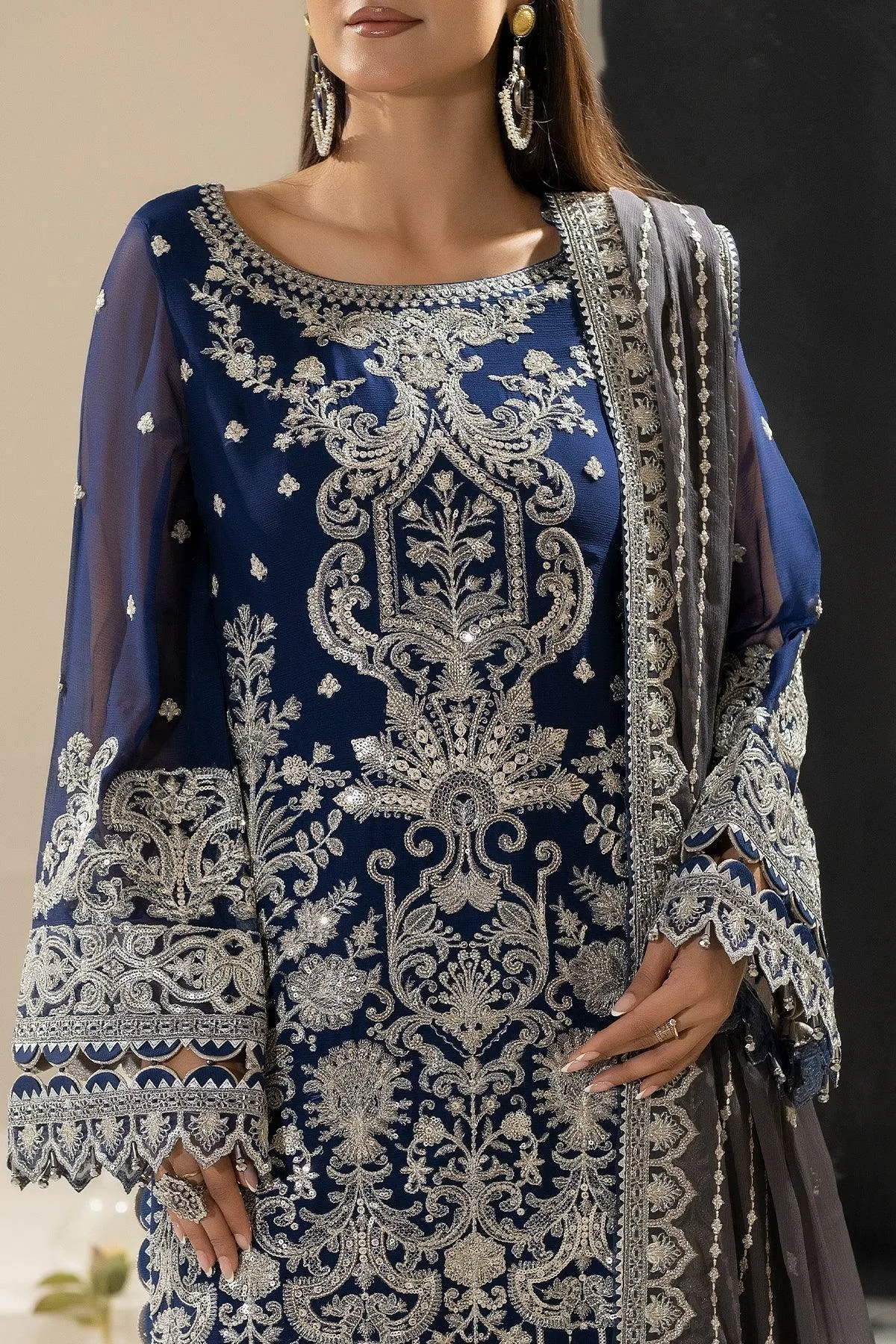 Imrozia Premium Nisha Collection Navy Blue Raw Silk – view 3 – Poshaq