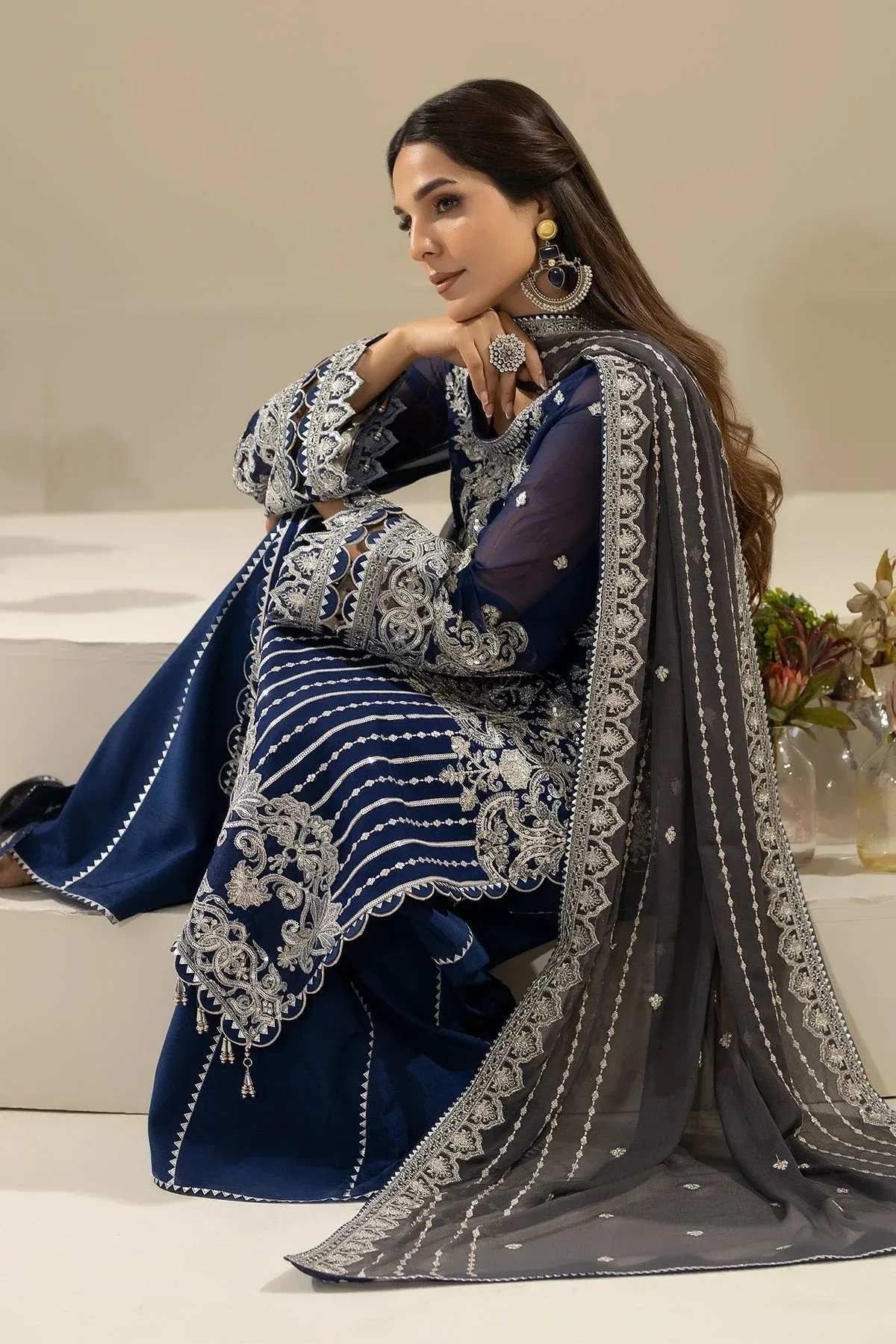 Imrozia Premium Nisha Collection Navy Blue Raw Silk – view 4 – Poshaq