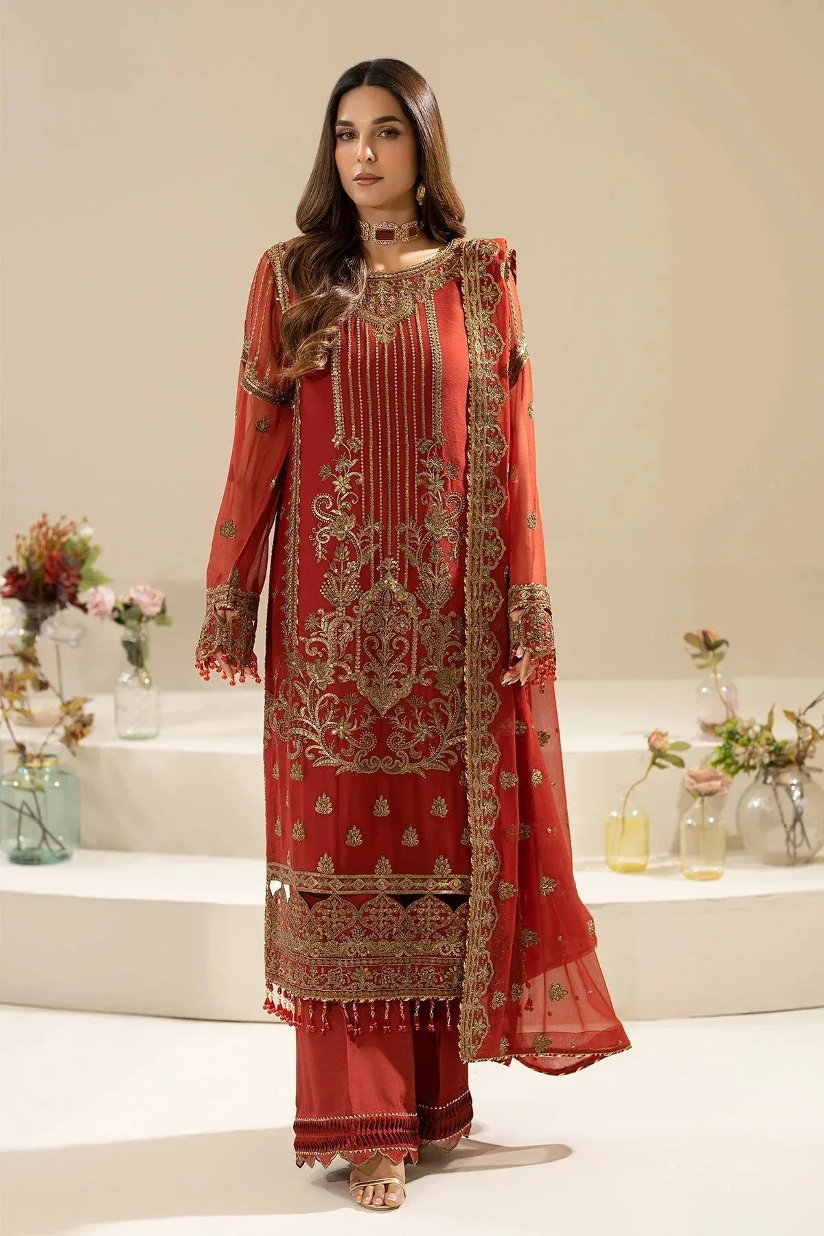 Imrozia Premium Nisha Collection Rust Raw Silk – view 1 – Poshaq