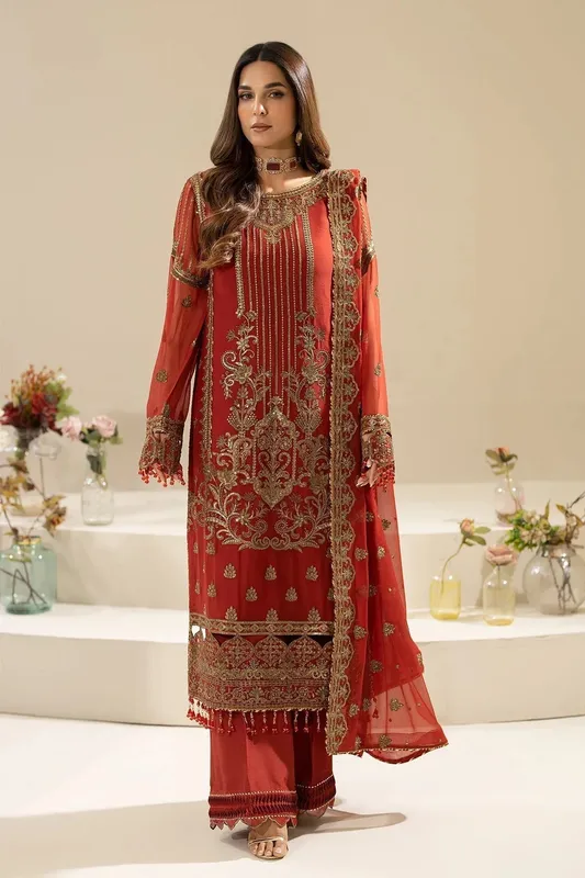 Imrozia Premium Nisha Collection Rust Raw Silk – view 1 – Poshaq