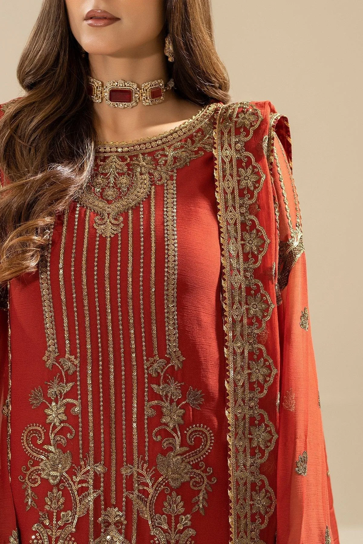 Imrozia Premium Nisha Collection Rust Raw Silk – view 3 – Poshaq